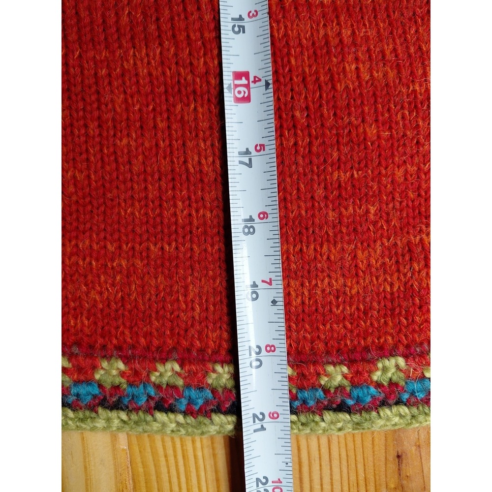 EUC Icelandic Designs Toggle Knit Crochet Cardigan Sweater Alpaca Wool  M Orange - Picture 11 of 12